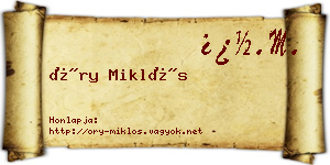 Őry Miklós névjegykártya